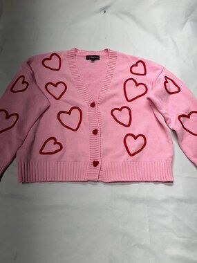 33 Degrees Pink Heart Knit Cardigan Sweater Size XXL New